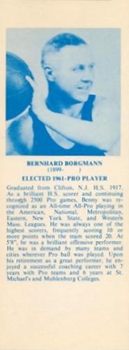 1968-74 NBA Hall of Fame Bookmarks #NNO Bernhard Borgmann Front