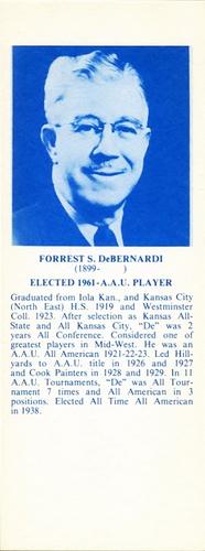 1968-74 NBA Hall of Fame Bookmarks #NNO Forrest DeBernardi Front