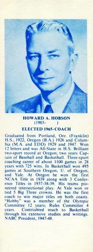 1968-74 NBA Hall of Fame Bookmarks #NNO Howard Hobson Front