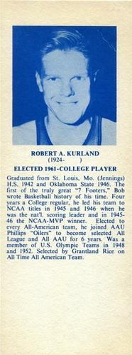 1968-74 NBA Hall of Fame Bookmarks #NNO Bob Kurland Front