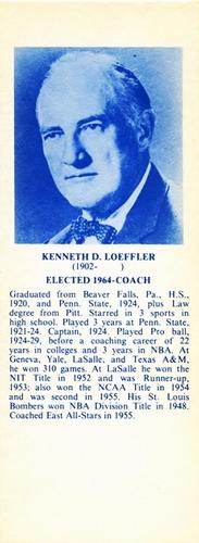1968-74 NBA Hall of Fame Bookmarks #NNO Ken Loeffler Front
