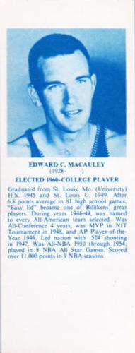 1968-74 NBA Hall of Fame Bookmarks #NNO Ed Macauley Front