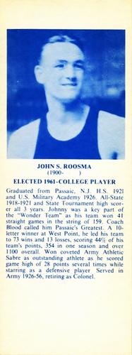 1968-74 NBA Hall of Fame Bookmarks #NNO John Roosma Front