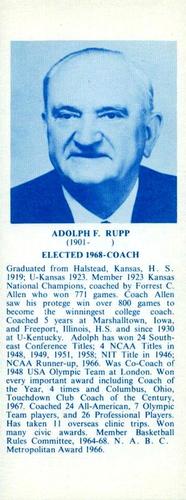 1968-74 NBA Hall of Fame Bookmarks #NNO Adolph Rupp Front