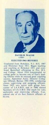 1968-74 NBA Hall of Fame Bookmarks #NNO David Walsh Front
