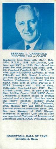 1968-74 NBA Hall of Fame Bookmarks #NNO Ben Carnevale Front