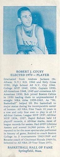 1968-74 NBA Hall of Fame Bookmarks #NNO Bob Cousy Front