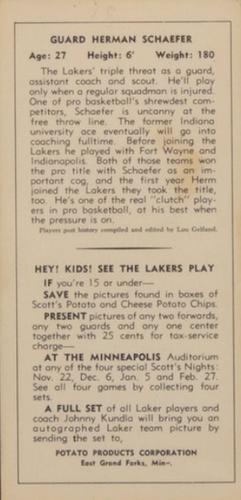 1950-51 Scott's Potato Chips Minneapolis Lakers #NNO Herm Schaefer Back