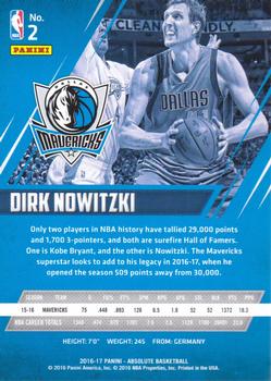 2016-17 Panini Absolute #2 Dirk Nowitzki Back