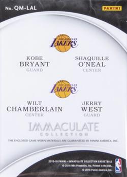 2015-16 Panini Immaculate Collection - Quads Memorabilia Platinum #QM-LAL Jerry West / Wilt Chamberlain / Kobe Bryant / Shaquille O'Neal Back