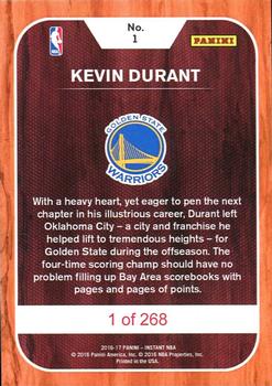 2016-17 Panini Instant NBA #1 Kevin Durant Back