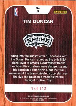 2016-17 Panini Instant NBA #2 Tim Duncan Back