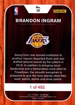 2016-17 Panini Instant NBA #10 Brandon Ingram Back