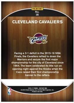 2016-17 Panini Instant NBA #16 Cleveland Cavaliers Back