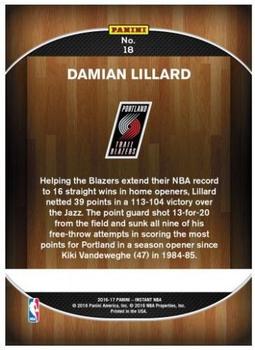 2016-17 Panini Instant NBA #18 Damian Lillard Back