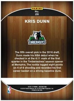 2016-17 Panini Instant NBA #26 Kris Dunn Back