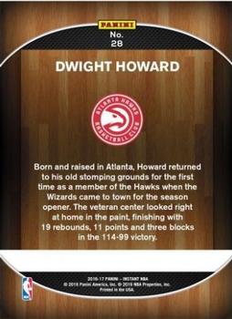 2016-17 Panini Instant NBA #28 Dwight Howard Back