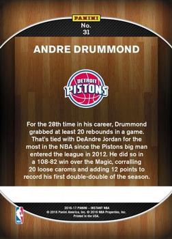2016-17 Panini Instant NBA #31 Andre Drummond Back