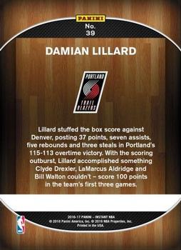 2016-17 Panini Instant NBA #39 Damian Lillard Back