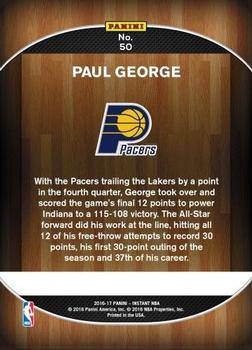 2016-17 Panini Instant NBA #50 Paul George Back