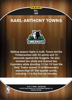 2016-17 Panini Instant NBA #59 Karl-Anthony Towns Back
