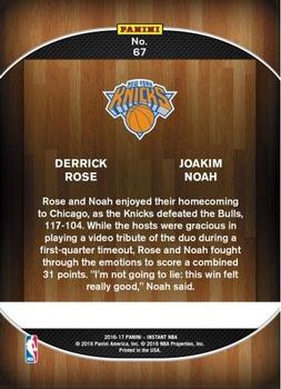 2016-17 Panini Instant NBA #67 Derrick Rose / Joakim Noah Back
