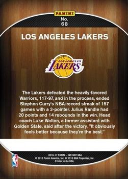2016-17 Panini Instant NBA #68 Los Angeles Lakers Back