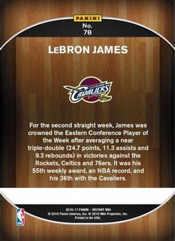 2016-17 Panini Instant NBA #78 LeBron James Back