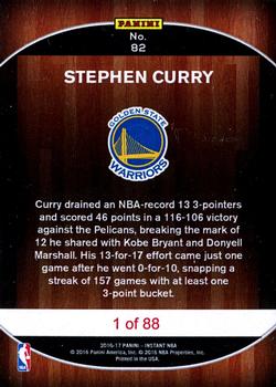 2016-17 Panini Instant NBA #82 Stephen Curry Back