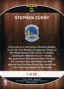 2016-17 Panini Instant NBA #185 Stephen Curry Back