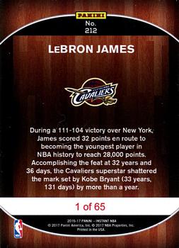 2016-17 Panini Instant NBA #212 LeBron James Back