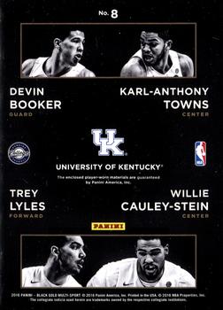 2016-17 Panini Black Gold Collegiate - Quad Materials SN99 #8 Devin Booker / Karl-Anthony Towns / Trey Lyles / Willie Cauley-Stein Back