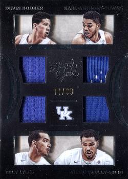 2016-17 Panini Black Gold Collegiate - Quad Materials SN99 #8 Devin Booker / Karl-Anthony Towns / Trey Lyles / Willie Cauley-Stein Front