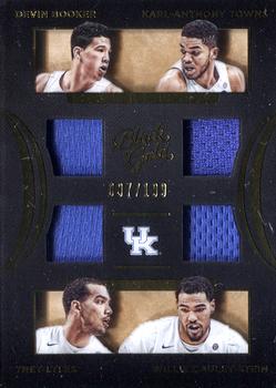 2016-17 Panini Black Gold Collegiate - Quad Materials SN199 #8 Devin Booker / Karl-Anthony Towns / Trey Lyles / Willie Cauley-Stein Front