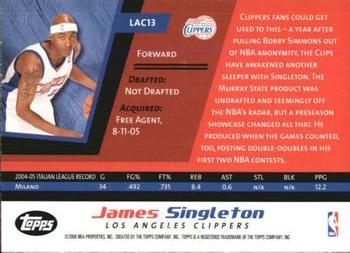 2005-06 Topps Jet Blue Los Angeles Clippers #LAC13 James Singleton Back