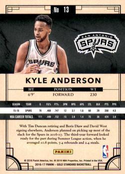 2016-17 Panini Gold Standard #13 Kyle Anderson Back
