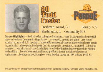 1992-93 Purdue Boilermakers #NNO Todd Foster Back