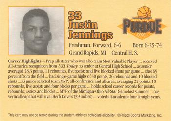1992-93 Purdue Boilermakers #NNO Justin Jennings Back