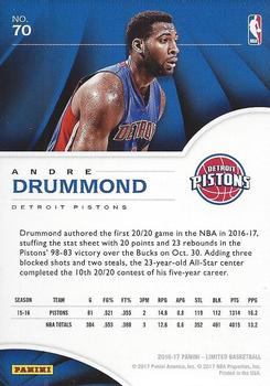 2016-17 Panini Limited #70 Andre Drummond Back