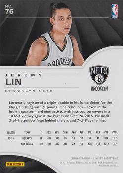 2016-17 Panini Limited #76 Jeremy Lin Back
