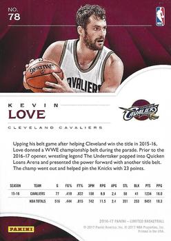 2016-17 Panini Limited #78 Kevin Love Back