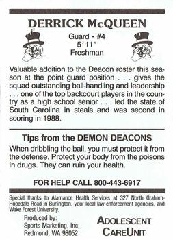 1988-89 Wake Forest Demon Deacons #10 Derrick McQueen Back