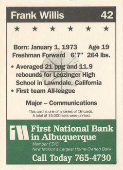 1992-93 New Mexico Lobos #16 Frank Willis Back