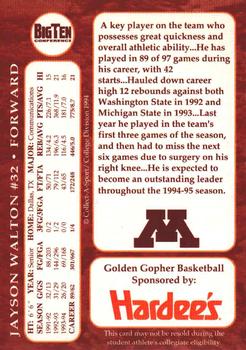 1994-95 Minnesota Golden Gophers #10 Jayson Walton Back