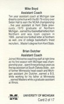 1989-90 Michigan Wolverines #2 Brian Dutcher / Mike Boyd Back