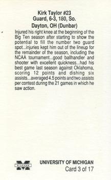 1989-90 Michigan Wolverines #3 Kirk Taylor Back