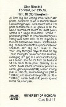 1989-90 Michigan Wolverines #5 Glen Rice Back