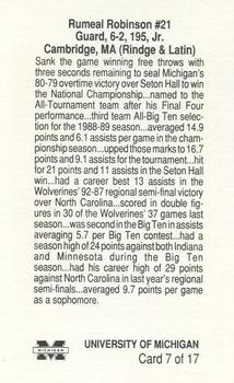 1989-90 Michigan Wolverines #7 Rumeal Robinson Back