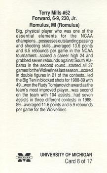 1989-90 Michigan Wolverines #8 Terry Mills Back