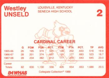 1988-89 Louisville Cardinals Collegiate Collection #2 Westley Unseld Back